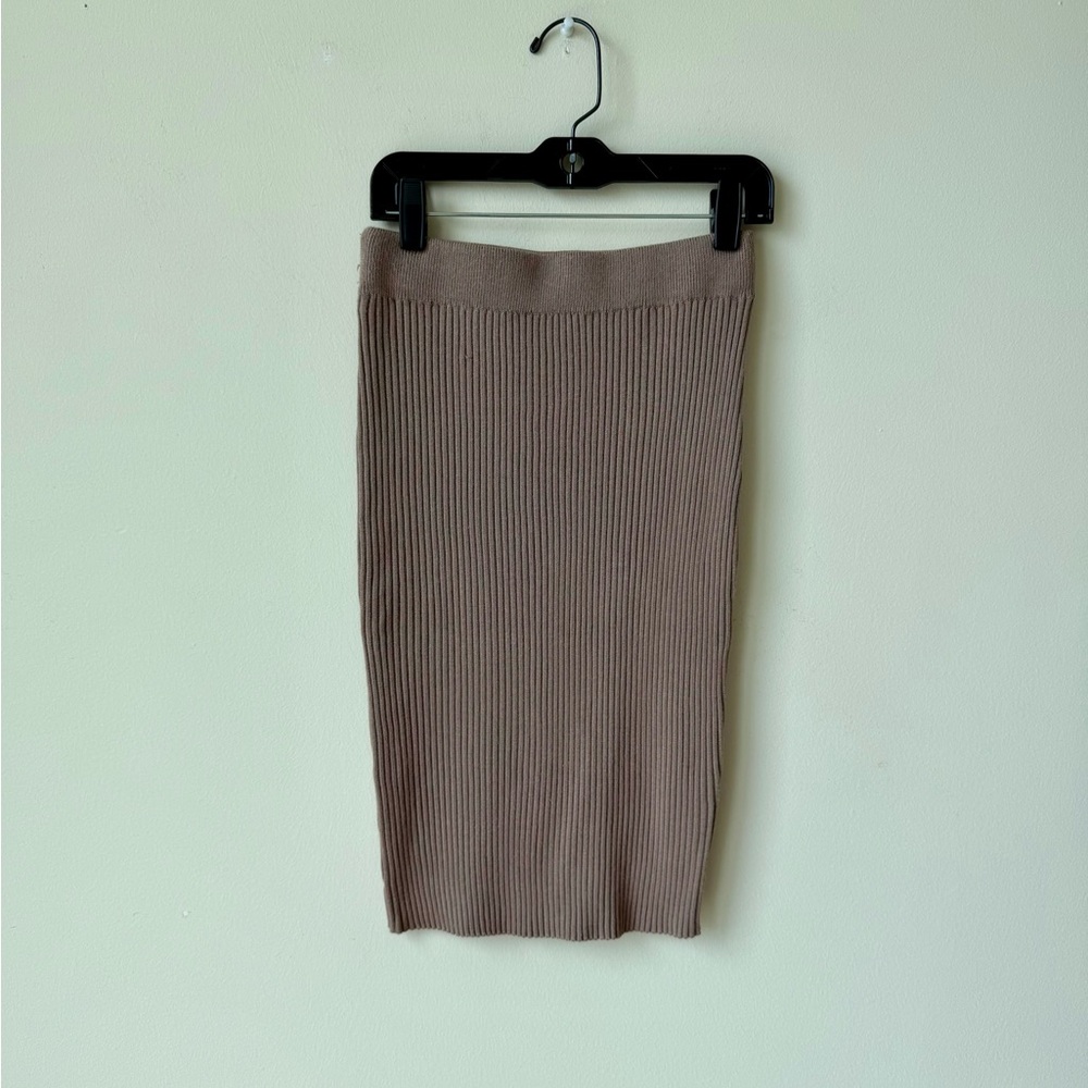 Princess Polly Ribbed Knit Pencil Skirt in Taupe Brown